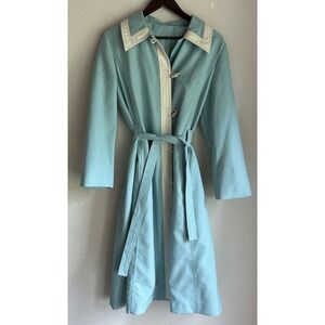 Vintage 1960s Jerold Baby Blue Peacoat Long Jacket Belted M Mod Retro Collared